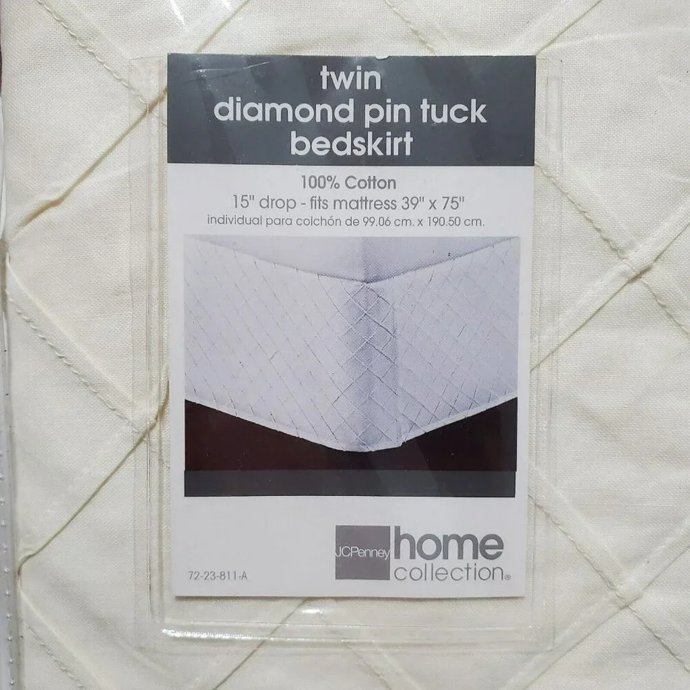 New Bed Skirt Twin Diamond Pin Tuck Bed Mattress Cover Cream JC Penney Vintage